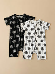 Bamboo Shorty Romper | Palm Style Black