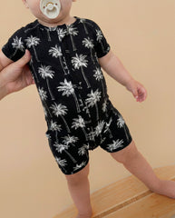Bamboo Shorty Romper | Palm Style Black