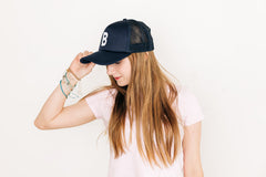 Navy Letter Trucker Hat