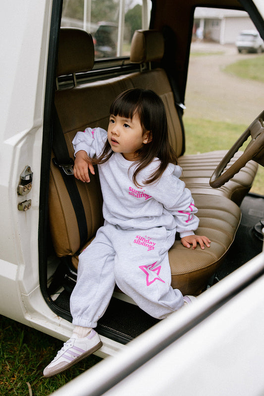 Siblings Set - Grey + Pink Sweater