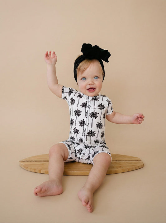 Bamboo Shorty Romper | Palm Style White