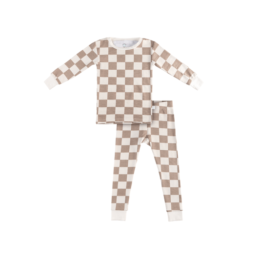 Toddler/Kids Bamboo Pajamas - Oat Latte Checkerboard