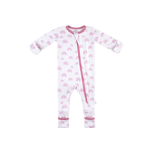 Baby Bamboo Pajamas w/ DreamCuffs® - Pink Rainbow