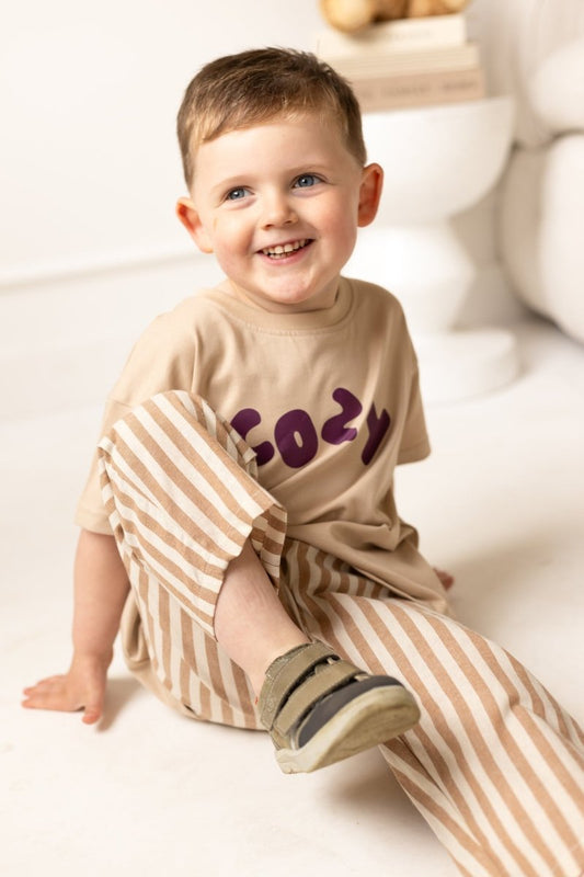 Cozy Crew Club Beige Graphic Tee 100% Cotton
