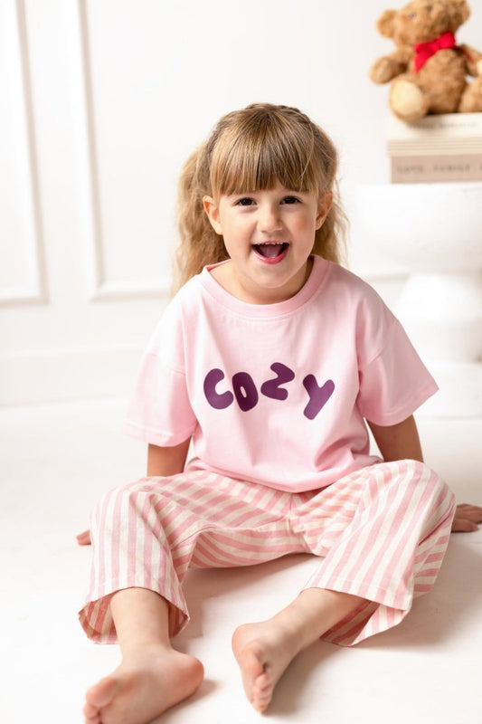 Cozy Crew Club Pink Graphic Tee 100% Cotton