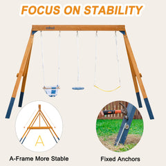 ROBUD Wooden Swing Set with Swings for Kids