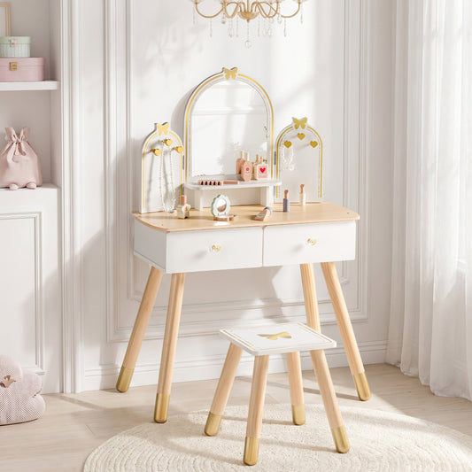 ROBUD Kids Vanity Table and Chair Set - White Gold