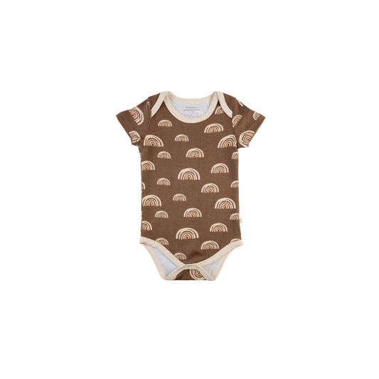 Baby Short-Sleeve Bamboo Bodysuit - Coffee Rainbow