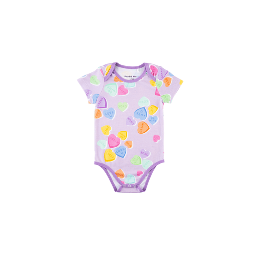 Baby Short-Sleeve Bamboo Bodysuit - Conversation Hearts
