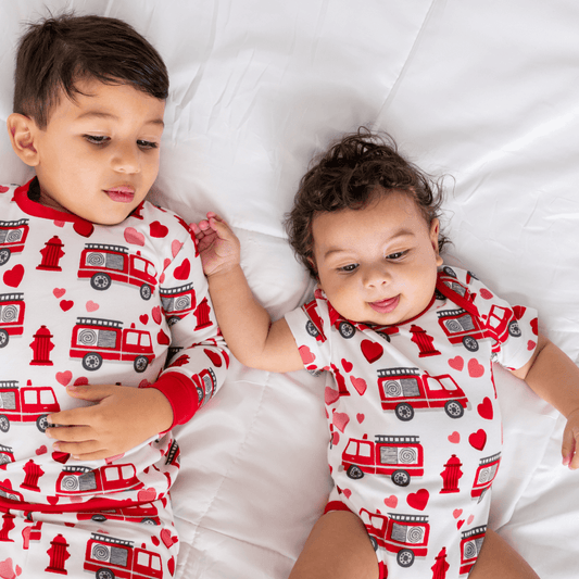 Baby Short-Sleeve Bamboo Bodysuit - Fire Trucks