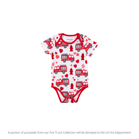 Baby Short-Sleeve Bamboo Bodysuit - Fire Trucks