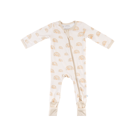 Baby Bamboo Pajamas w/ DreamCuffs® - Oat Rainbow