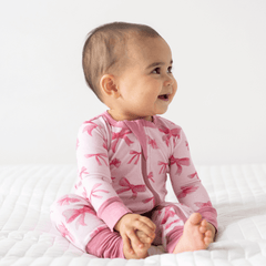 Baby Bamboo Pajamas w/ DreamCuffs® - Pink Bows