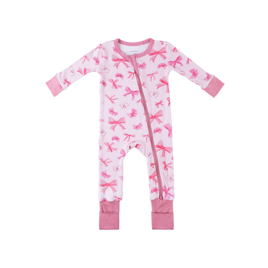 Baby Bamboo Pajamas w/ DreamCuffs® - Pink Bows