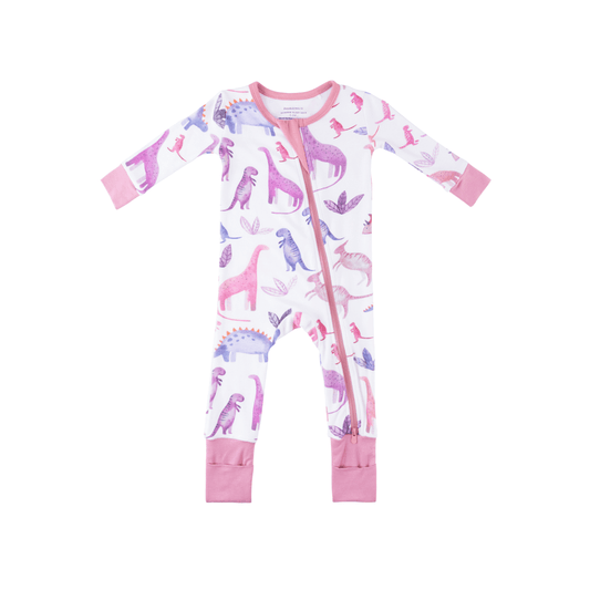 Baby Bamboo Pajamas w/ DreamCuffs® - Rosy Dinos