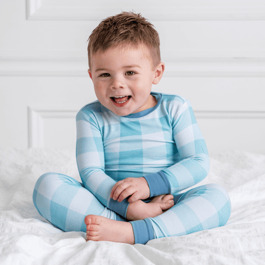 Toddler/Kids Bamboo Pajamas - Aqua Gingham