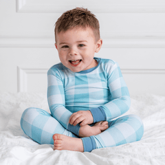 Toddler/Kids Bamboo Pajamas - Aqua Gingham