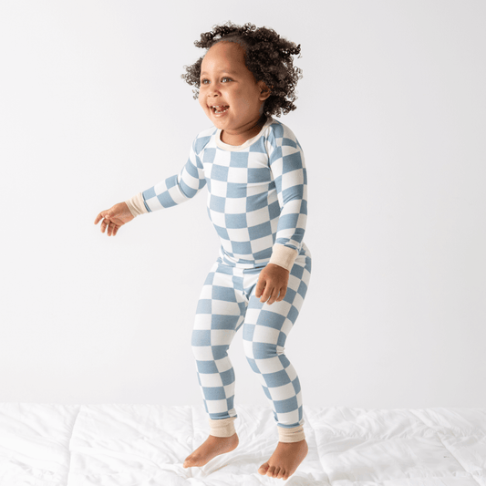 Toddler/Kids Bamboo Pajamas - Blueberry Checkerboard