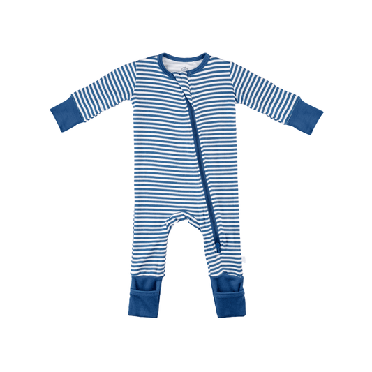 Baby Bamboo Pajamas w/ DreamCuffs® - Navy Stripe