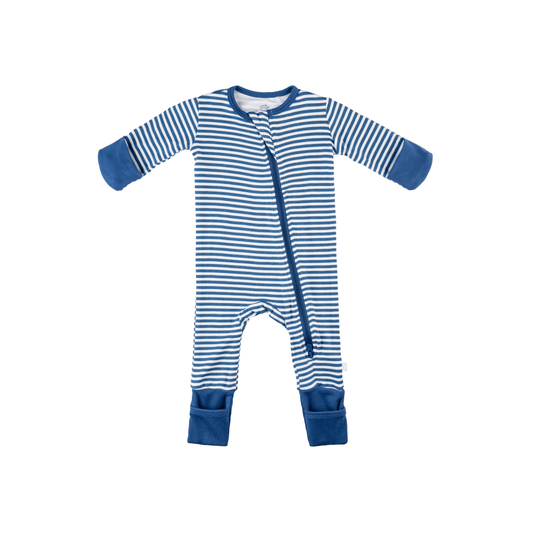 Baby Bamboo Pajamas w/ DreamCuffs® - Navy Stripe