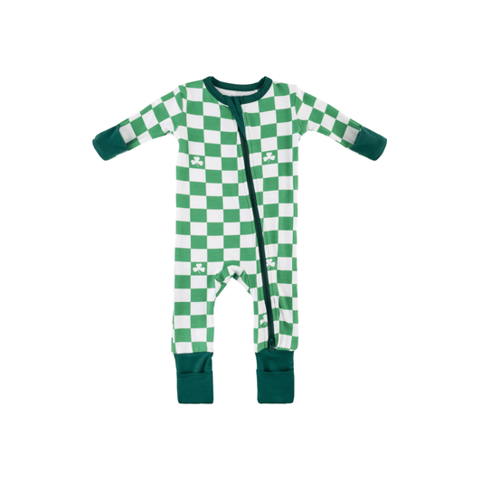 Baby Bamboo Pajamas w/ DreamCuffs® - Shamrock Check