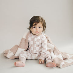 Checkered Plush Blanket | Latte