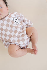 Bubble Romper | Checkered Smiley Latte