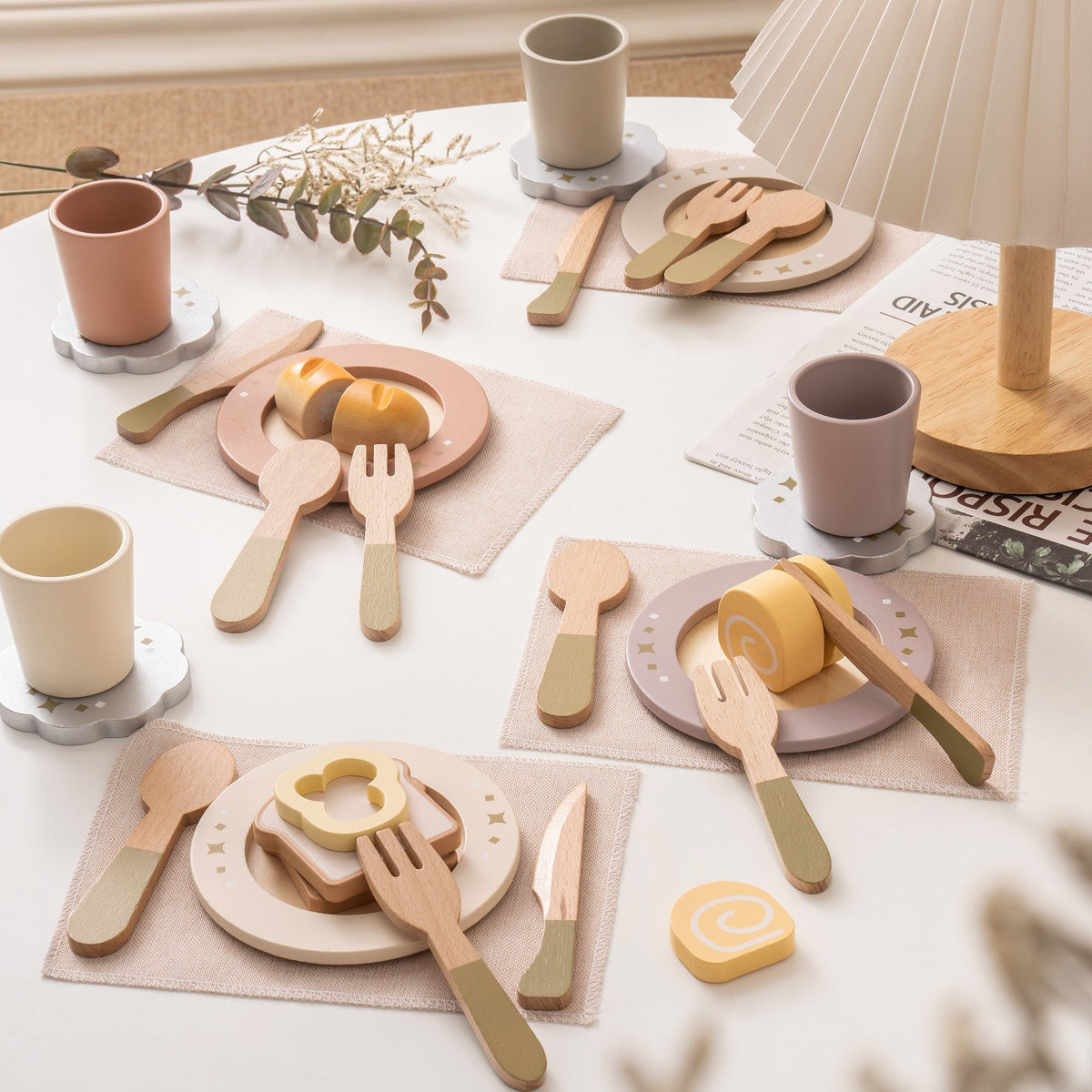 ROBUD 4-Set Wooden Play Dishes Set