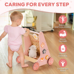 ROBUD Wooden Pink Baby Push Walker
