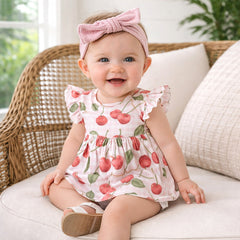 Cherry Picnic Flutter Sleeve Bamboo Skirted Bodysuit