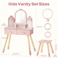 ROBUD Kids Vanity Table and Chair Set - Pink