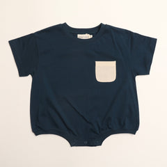 Cory Pocket Romper in Deep Blue