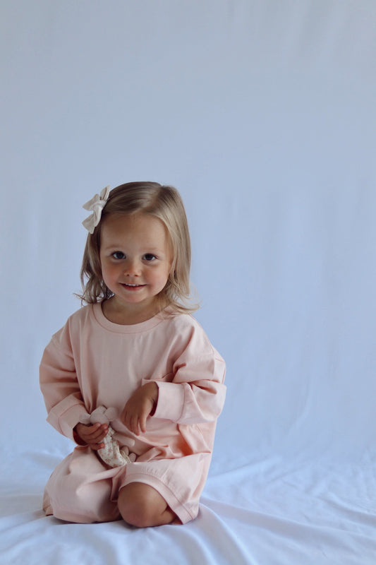 Harley Pocket Romper in Peach Powder