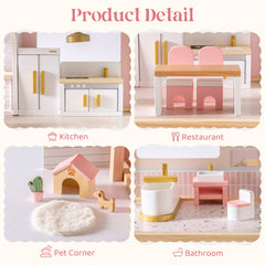 ROBUD Wooden Dollhouse Furniture Set - Pink