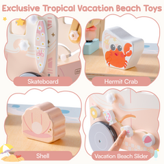 ROBUD Wooden Baby Push Walker - Pink Vacation Bus