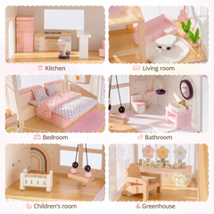 ROBUD Wooden Dolls House - 37 PCS Toy Furniture