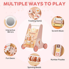 ROBUD Wooden Pink Baby Push Walker