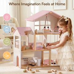 ROBUD Wooden Dolls House - 37 PCS Toy Furniture