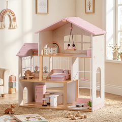 ROBUD Wooden Dolls House - 37 PCS Toy Furniture