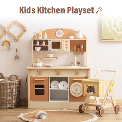 ROBUD Wooden Play Kitchen with Realistic Accessories