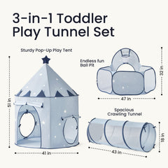 Tiny Land® Adventure 3-in-1 Play Tunnel  & Ocean Ball Set - Blue