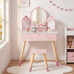 ROBUD Kids Vanity Table and Chair Set - Pink