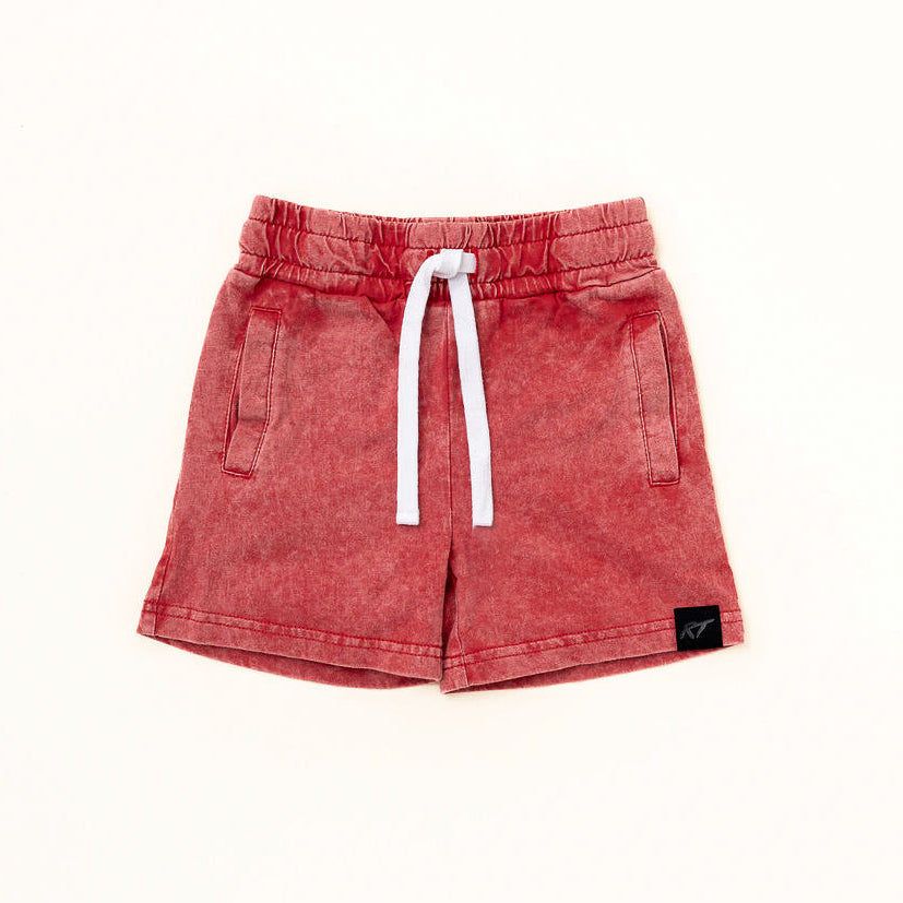 STONE WASH SHORTS - MUTED RED