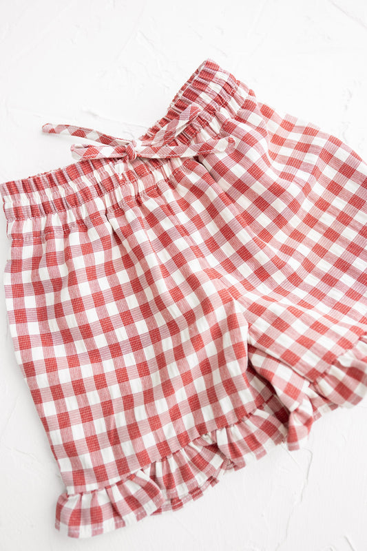 Crimson Gingham Frill Shorts