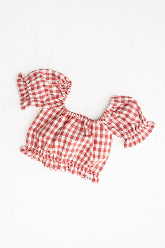 Crimson Gingham Frill Top