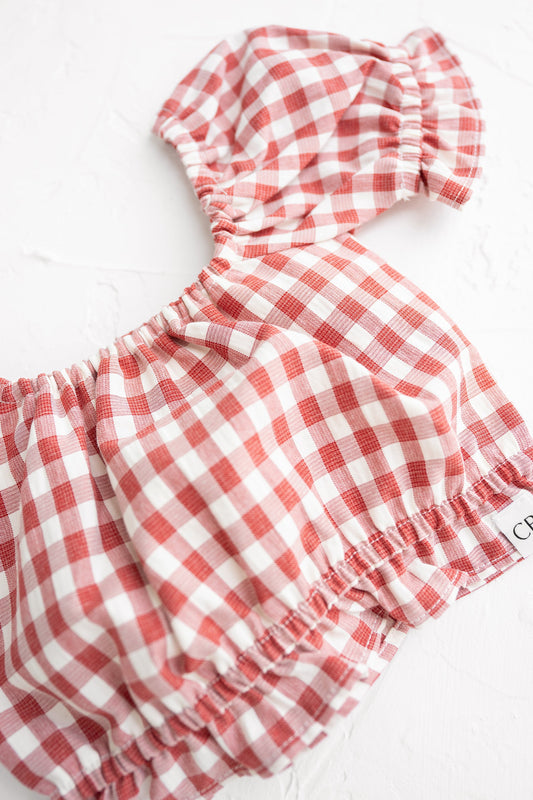 Crimson Gingham Frill Top