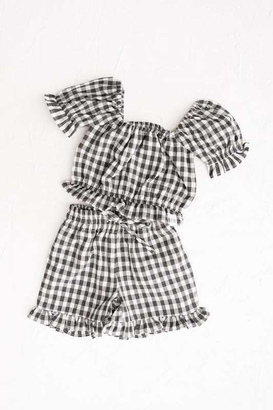 Black Gingham Frill Shorts