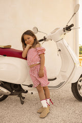 Crimson Gingham Frill Top