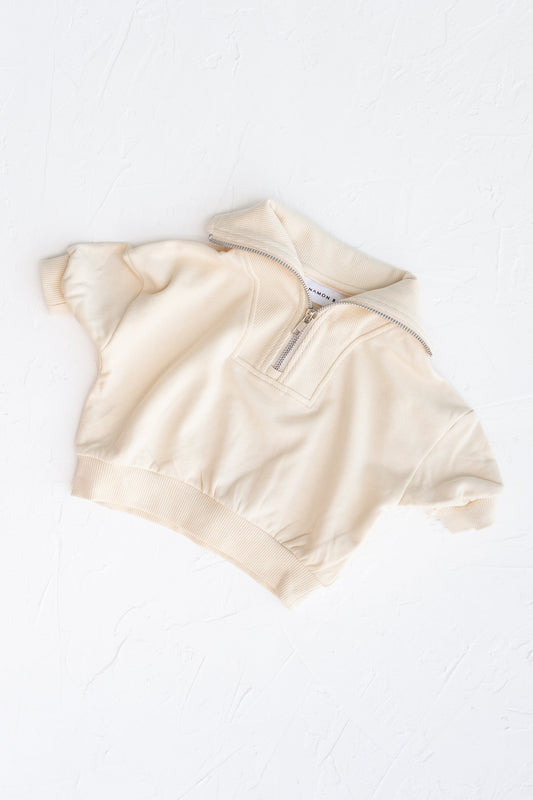 Oversized Half Zip Jumper - Beige