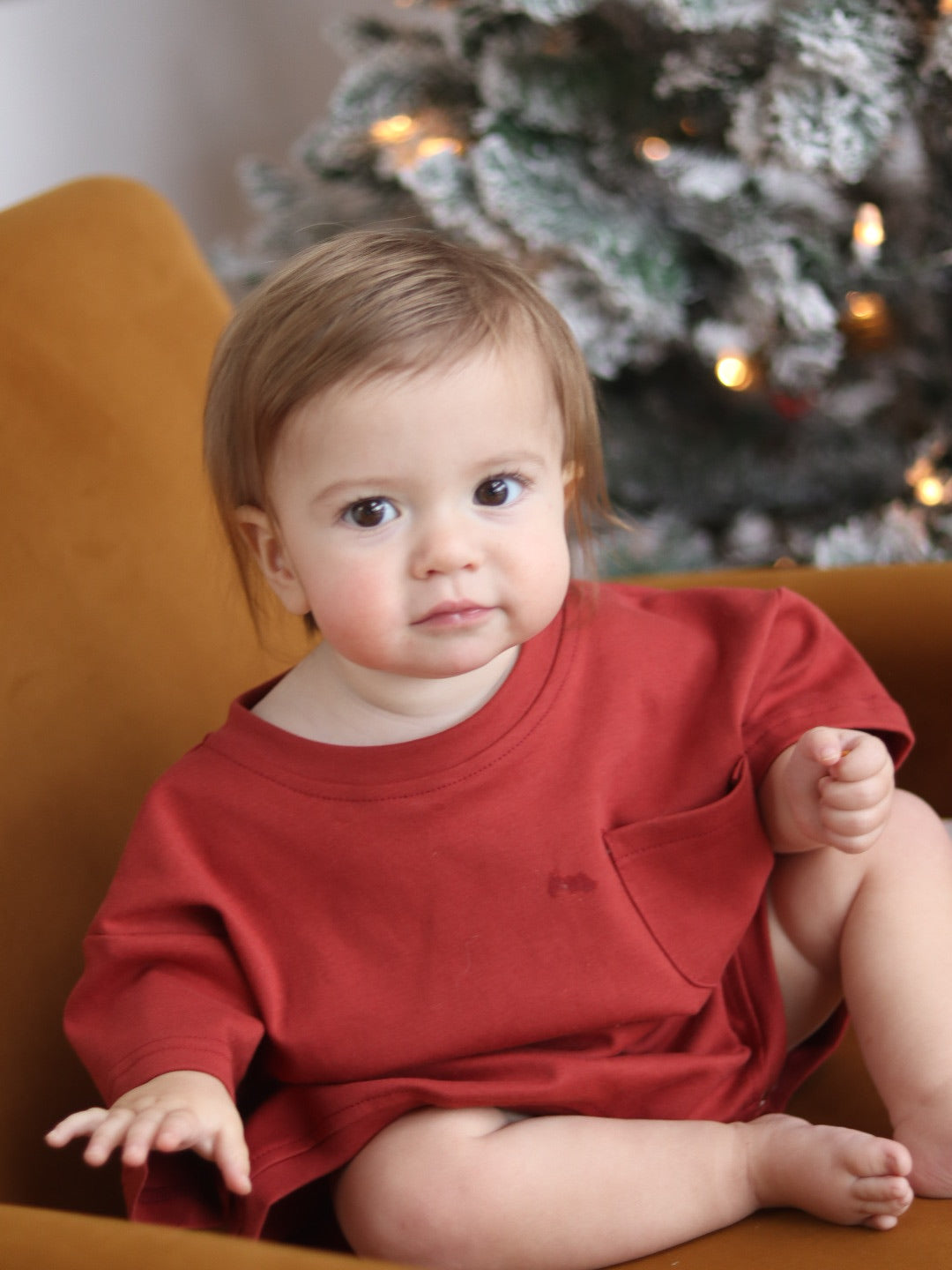 Cory Pocket Romper in Brick